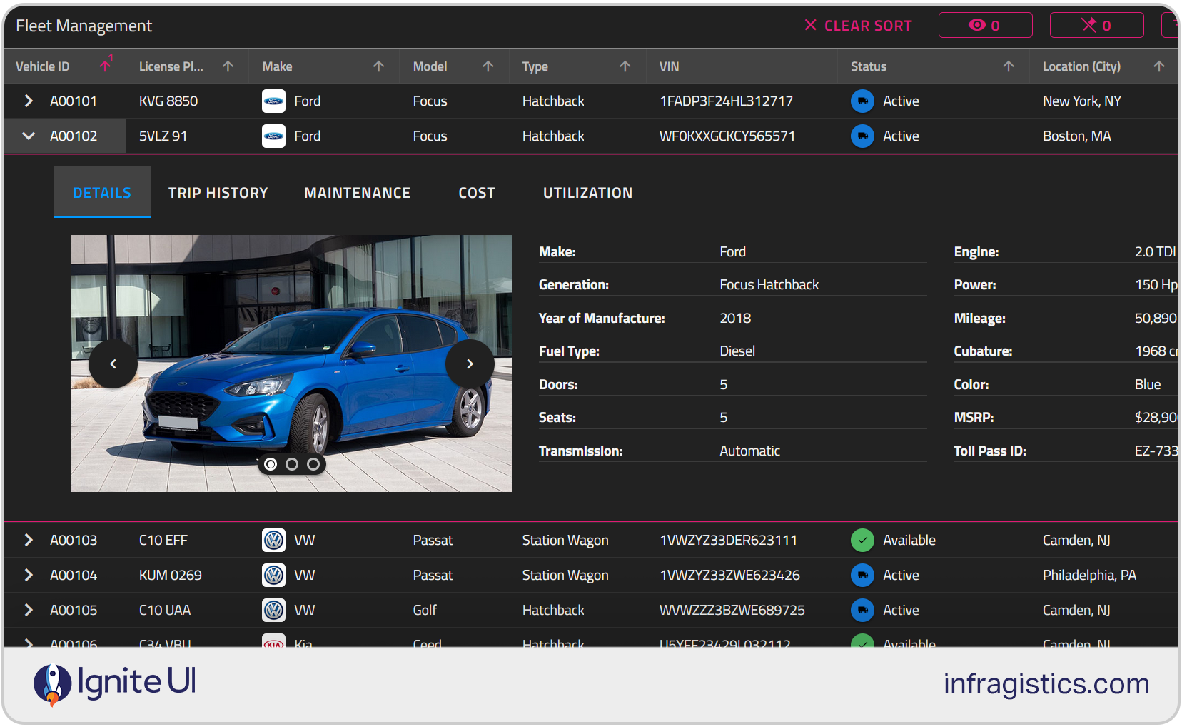 fleet management grid sample