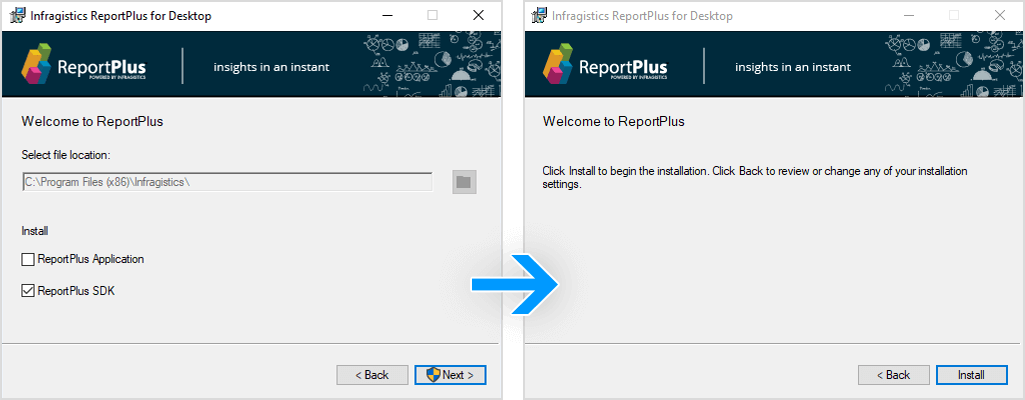 Step Three: Check ReportPlus SDK, and Click Next then Install